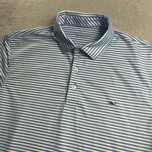 Vineyard Vines Shirt Mens XXL Polo Blue Striped Performance Stretch Golf